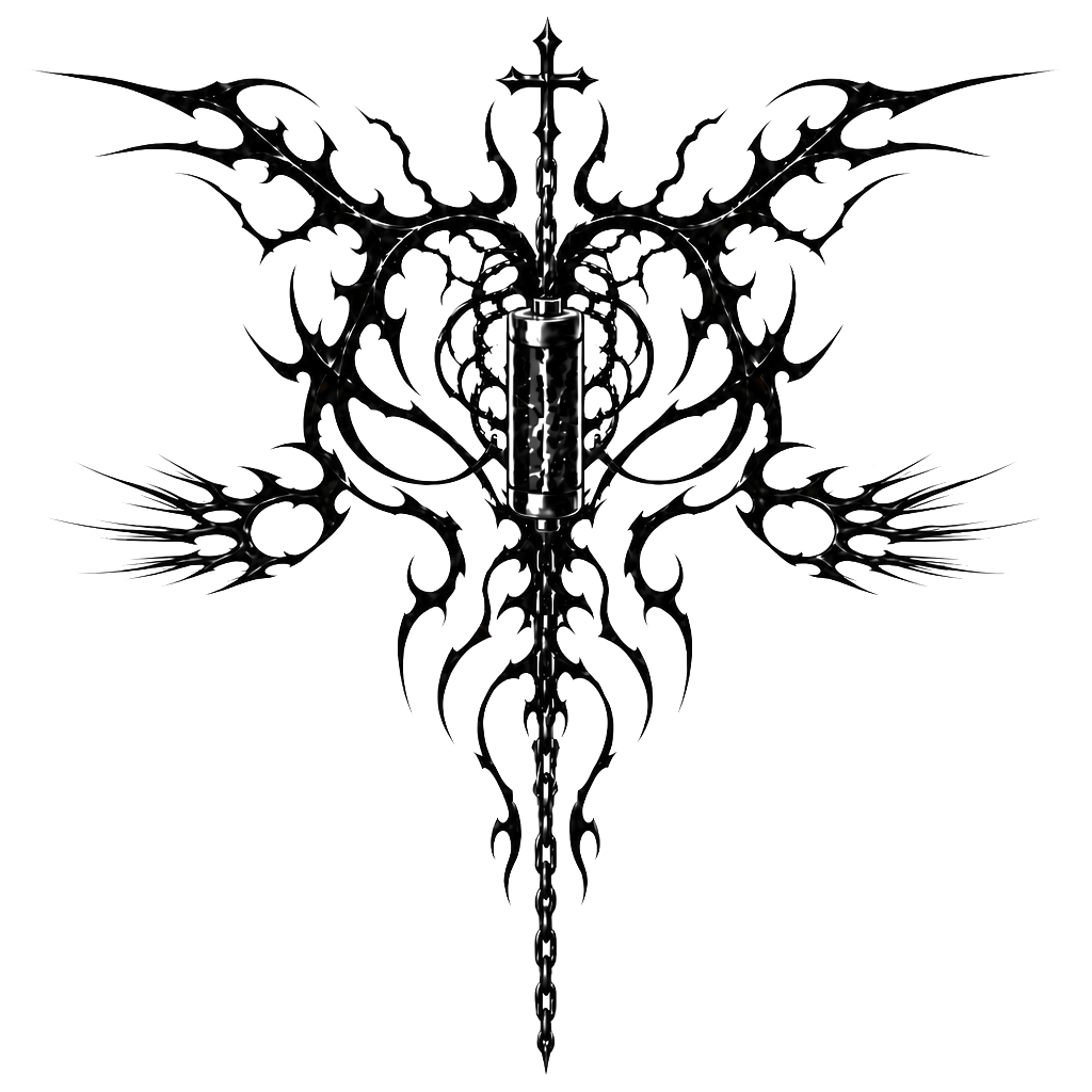 Design me a tattoo for my back that goes from shoulder blade to shoulder blade and these down into the spine with a chain hanging, and a battery powering the tattoo