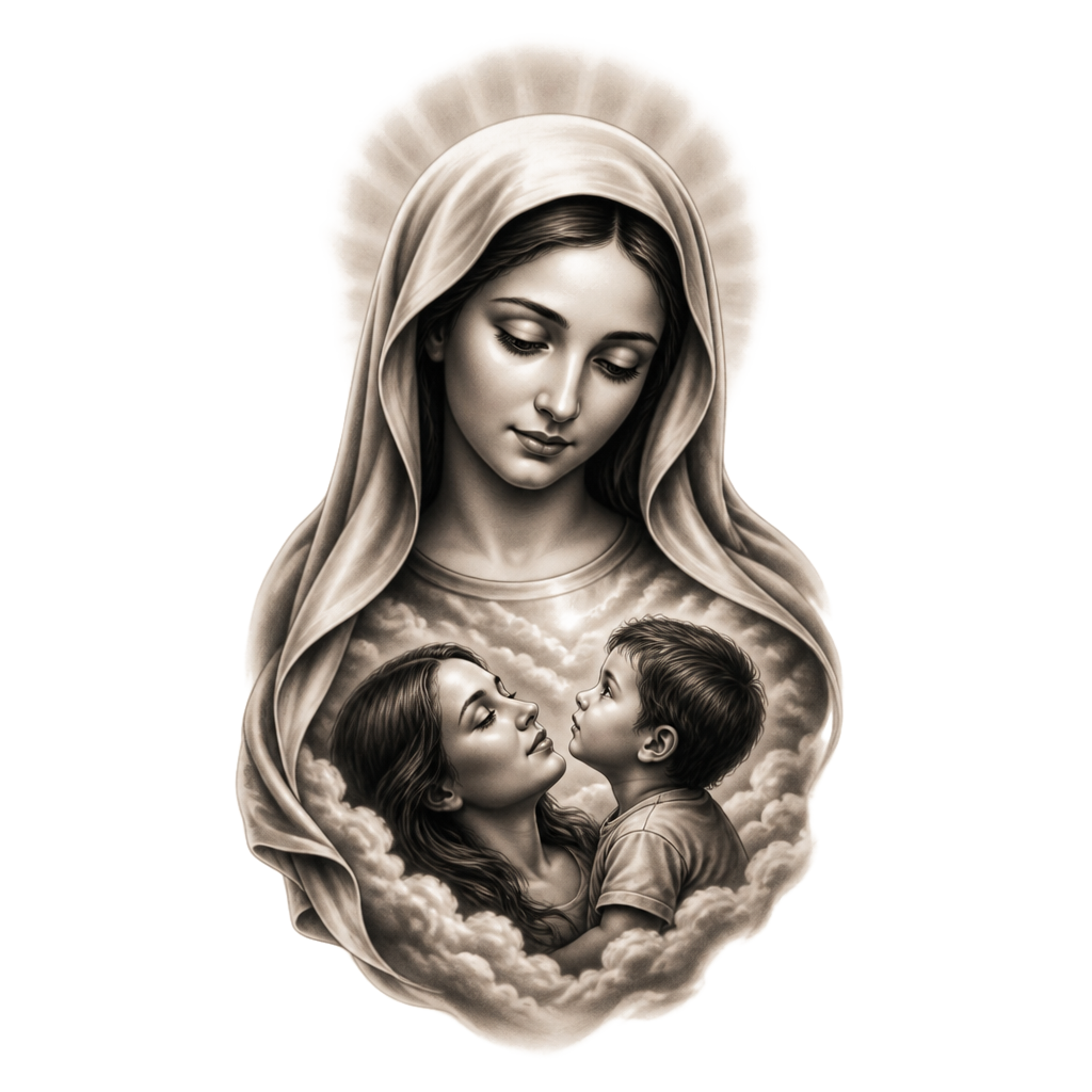 Virgina Mary face. I want it tstoo with her face impression of always watching over my mother Mary, that has passed away.  My little Valentice watching at man mom in heaven.