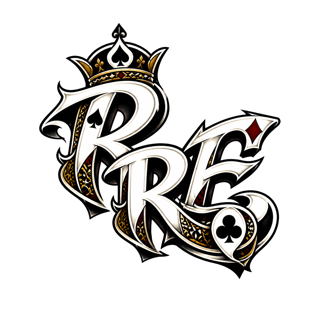 Letters of RE   R the font to be in a poker deck of cards queen spade diamond clubs theme