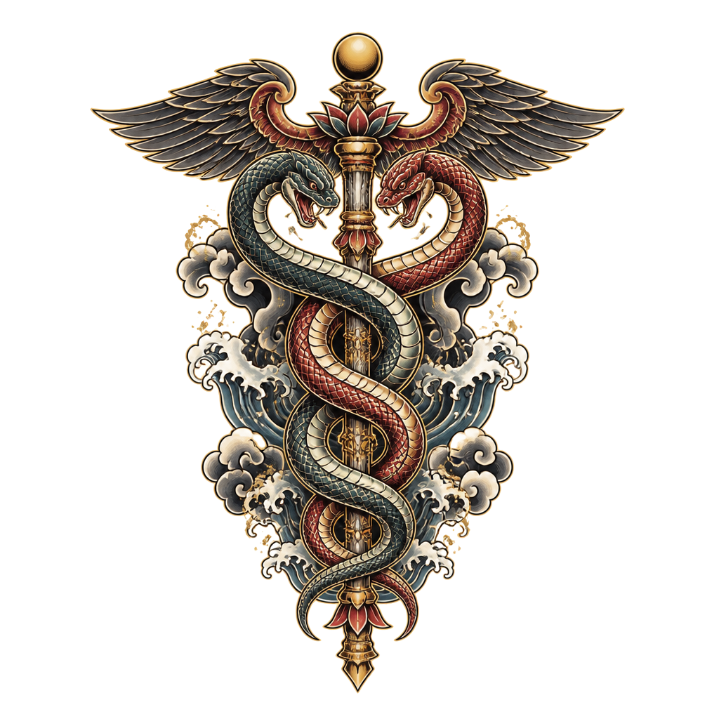 The caduceus made into a Japanese style with a lot of detail in it
