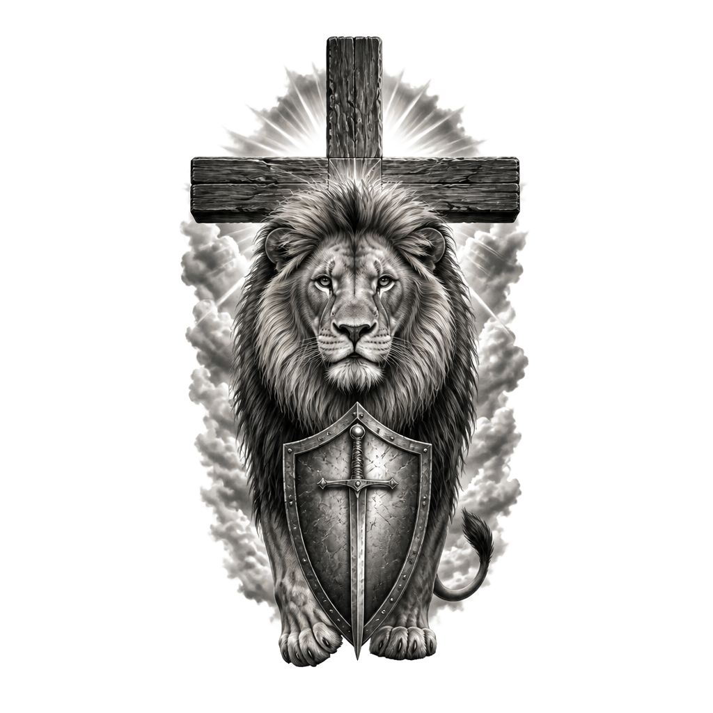 A lion with cross with Isaiah 54:17