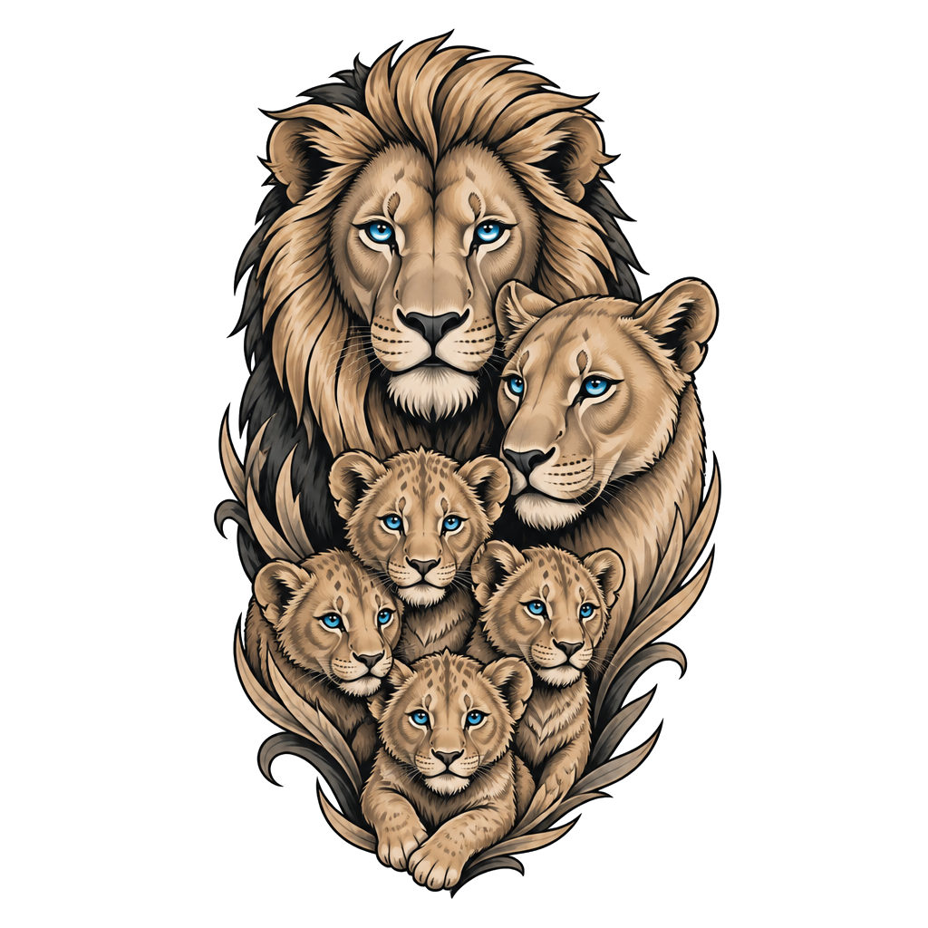 Female forearm tattoo of 4 cubs a lion and a lioness all with blue eyes less realistic for tattooing