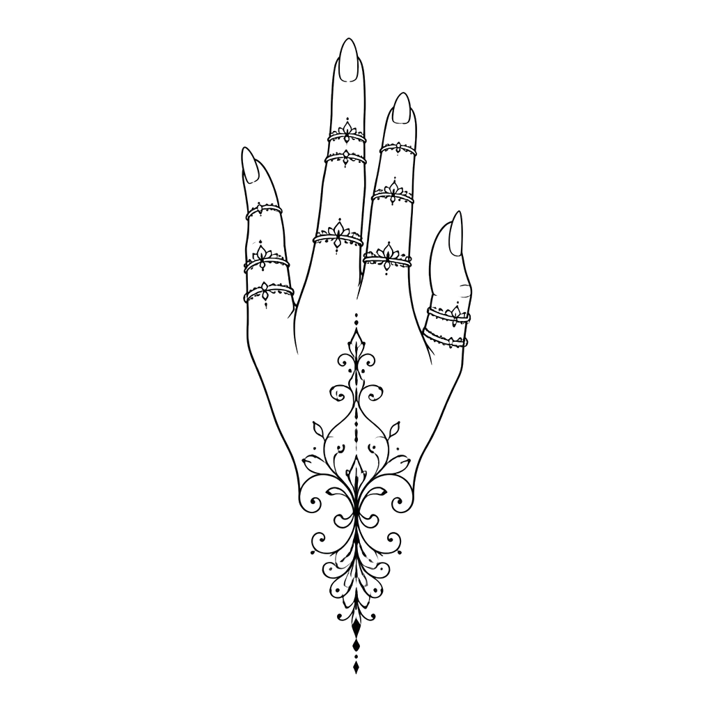 Thin filigree ring bands stacked on the fingers