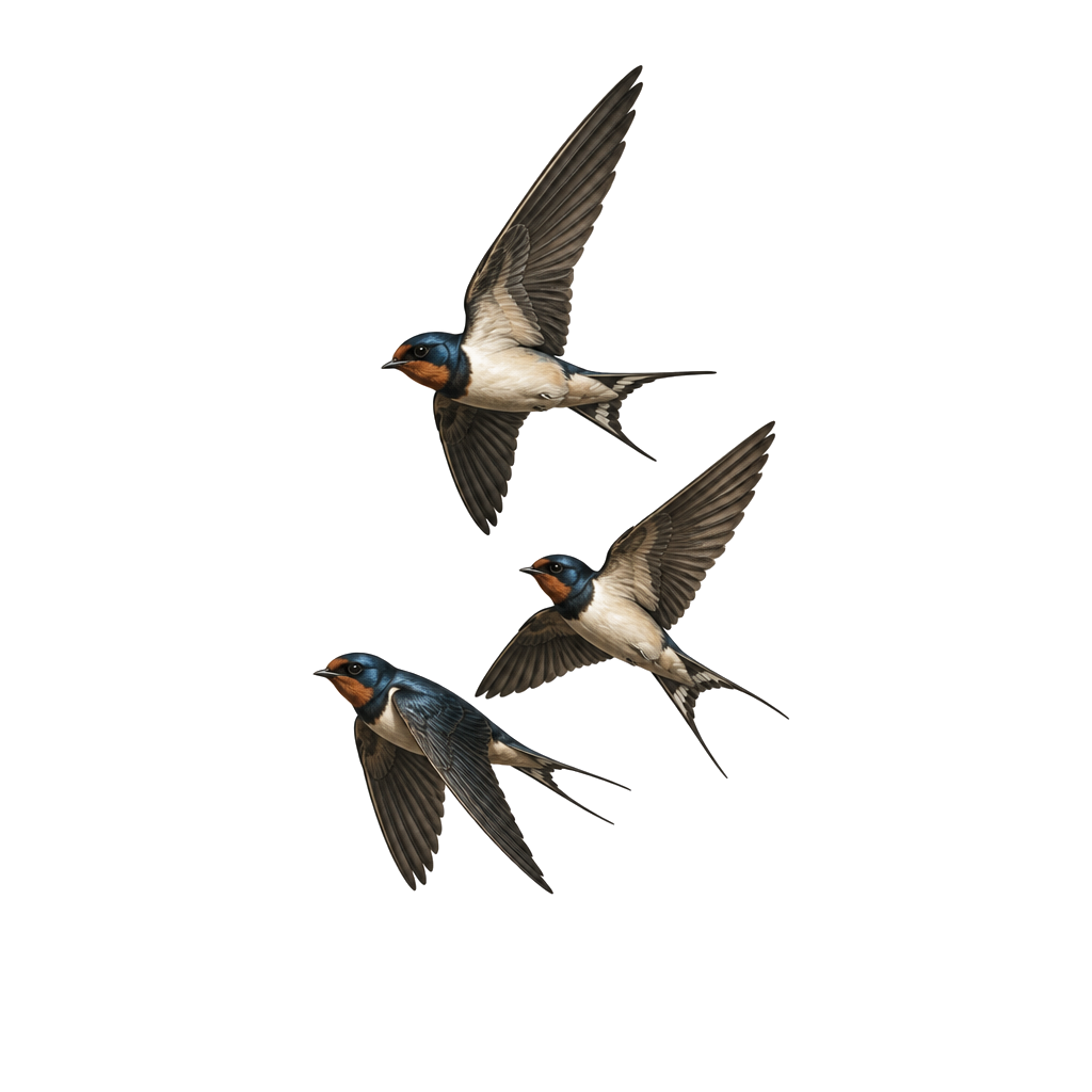 Microrealism swallow birds flying