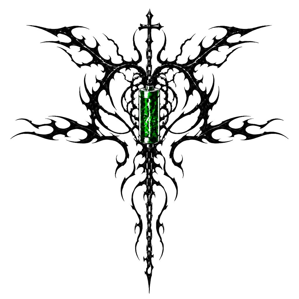Design me a tattoo for my back that goes from shoulder blade to shoulder blade and these down into the spine with a chain hanging, and a battery powering the tattoo
