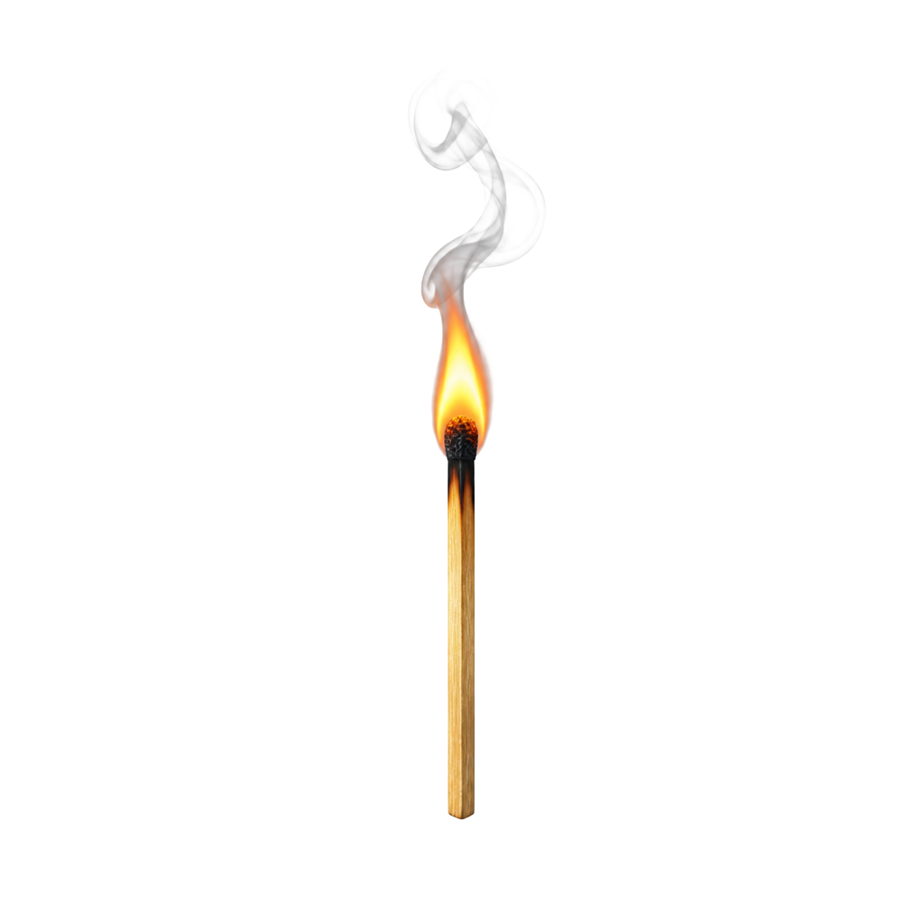A tiny lit matchstick with a curl of smoke