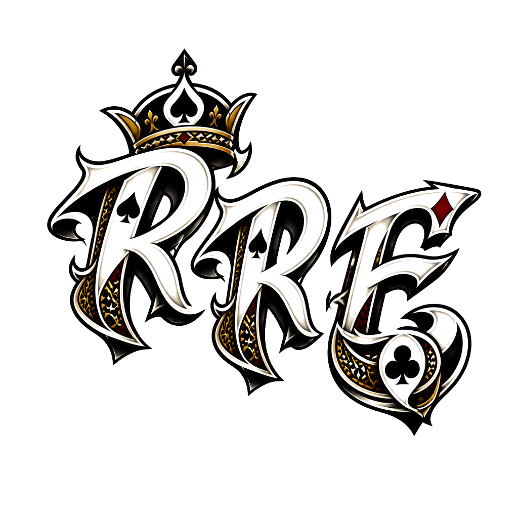 Letters of RE   R the font to be in a poker deck of cards queen spade diamond clubs theme
