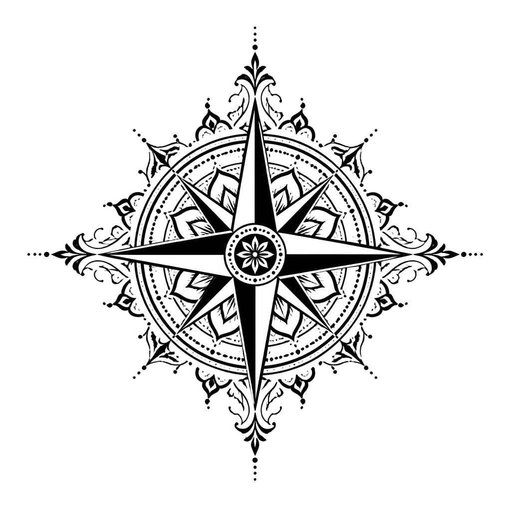 A compass rose mandala centered on the breastbone