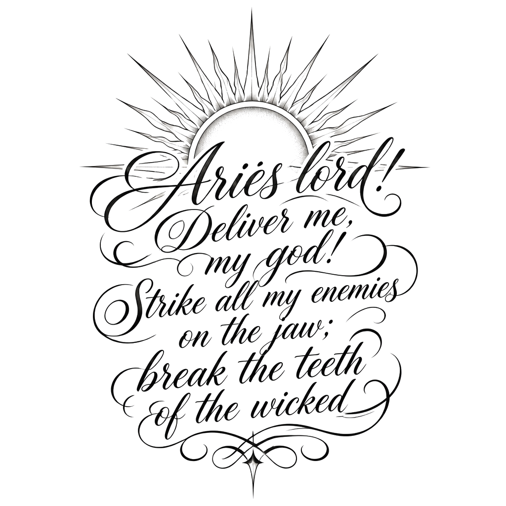 Aries lord! Deliver me, my god! Strike all my enemies on the jaw; break the teeth of the wicked 
Psalms 3:7


Sun shine in background