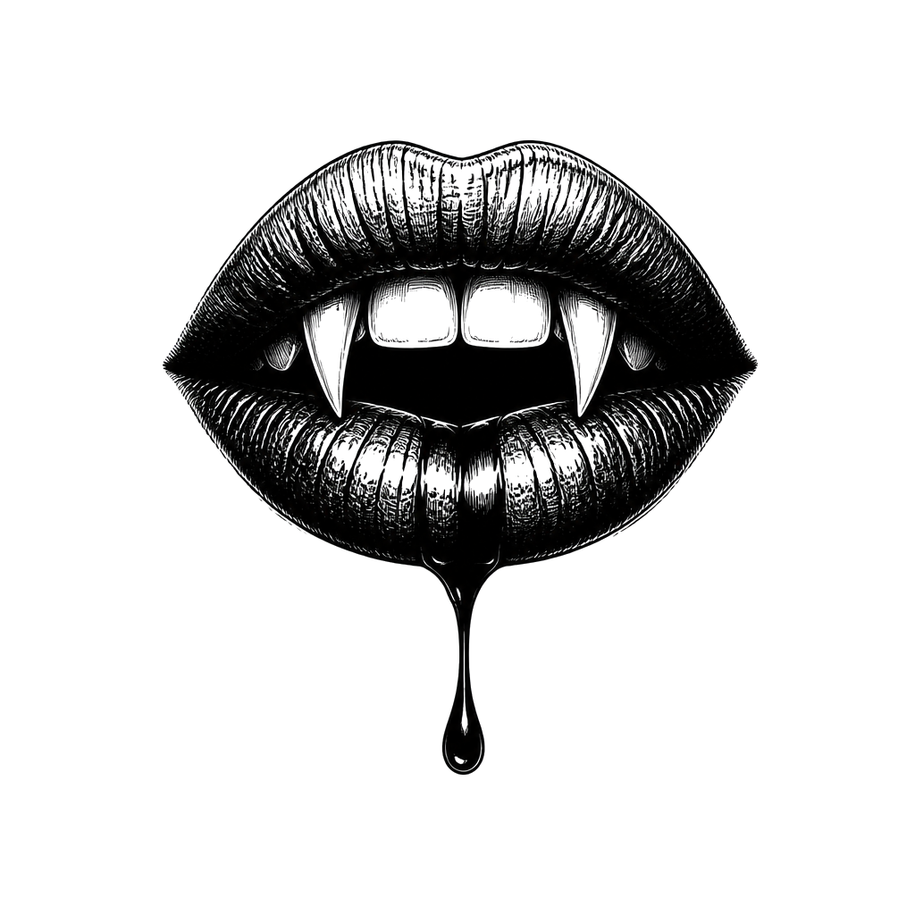 Parted lips with fangs and a single dark drop