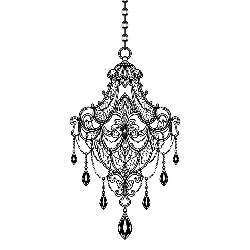 A lace chandelier pendant hanging from a chain