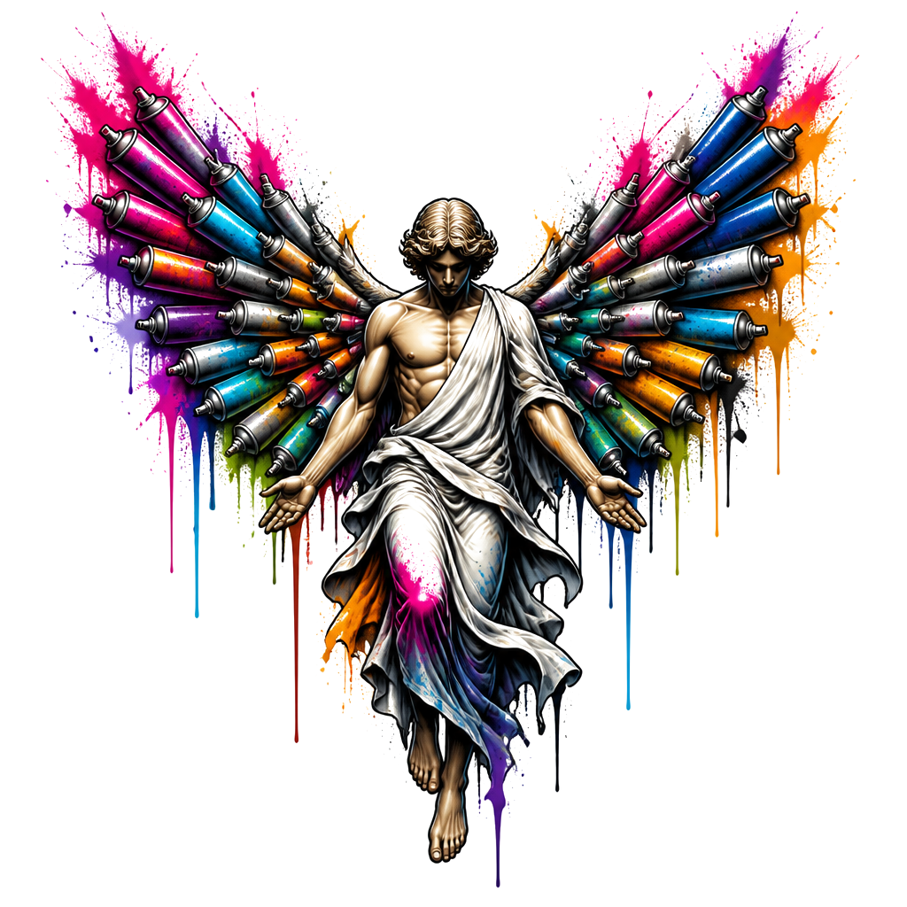 An angel with aerosol wings