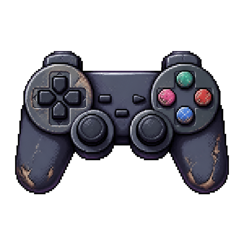 A game controller with worn-down buttons