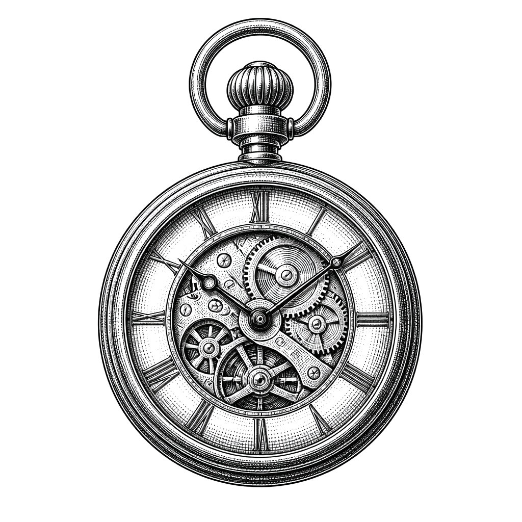 A pocket watch worked in fine crosshatch