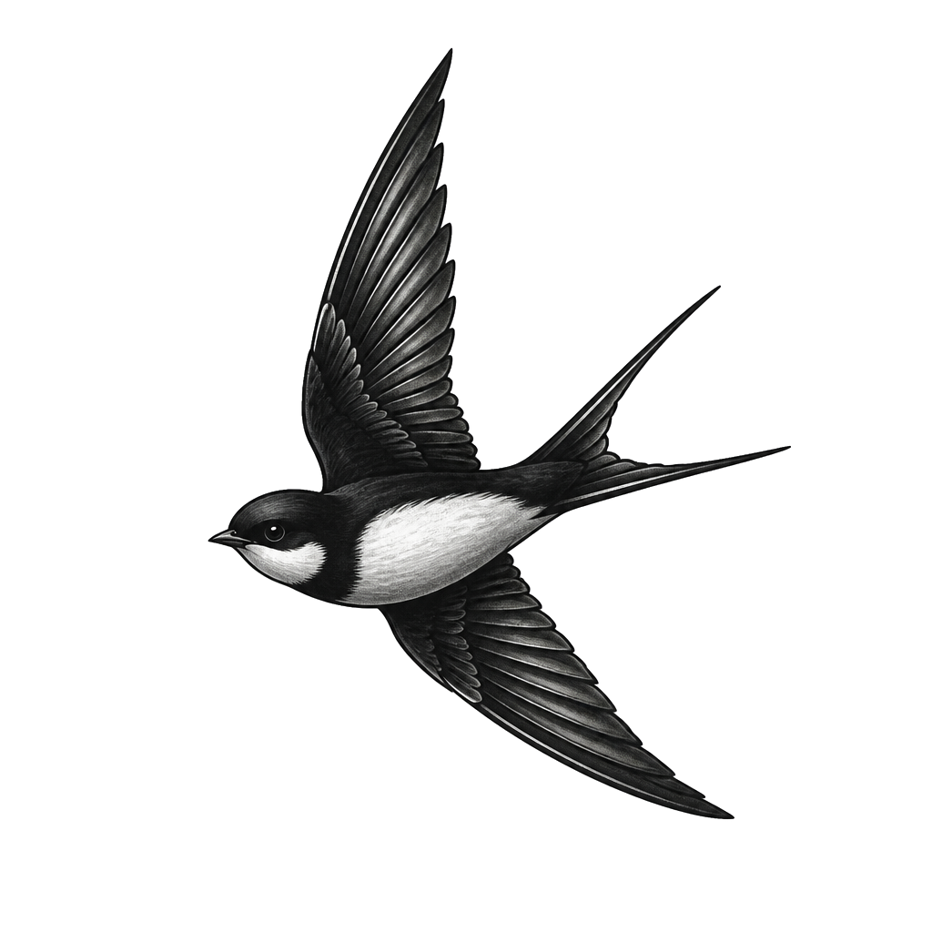 Swallow, shaded, black work