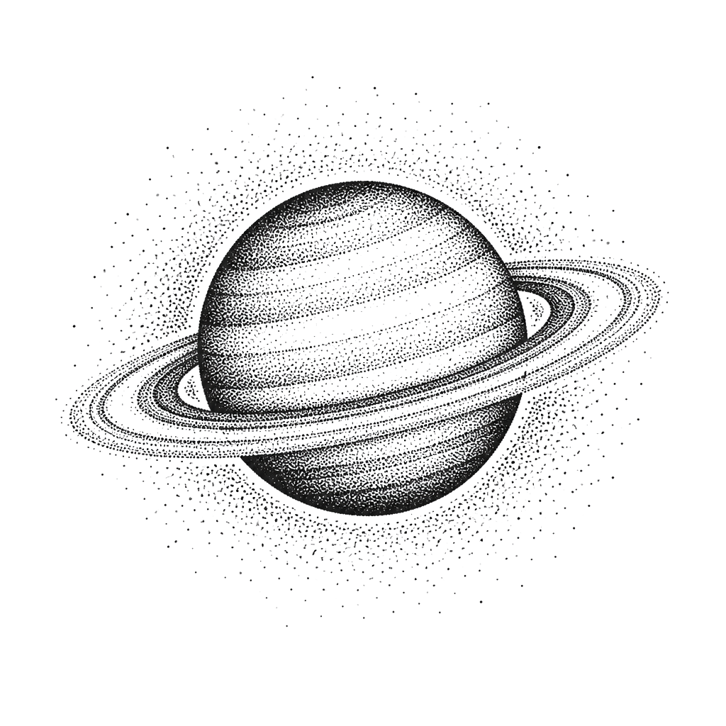 Saturn ringed by a halo of scattered dots