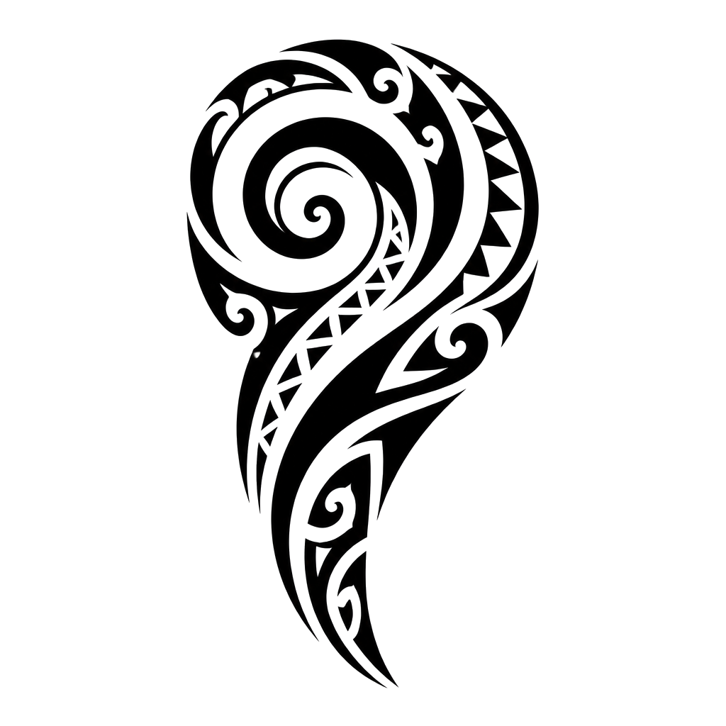 A Maori-inspired spiral flowing over the shoulder