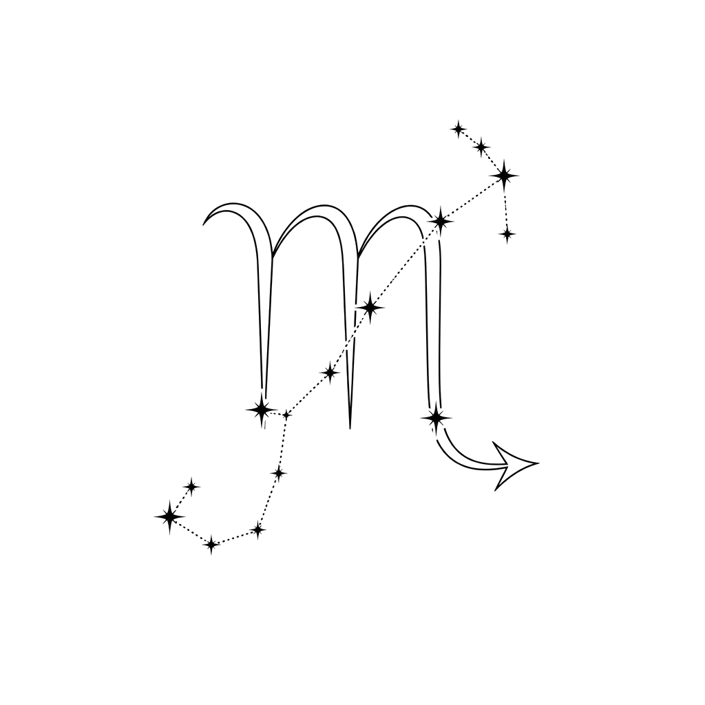 The Scorpio zodiac glyph traced over its constellation