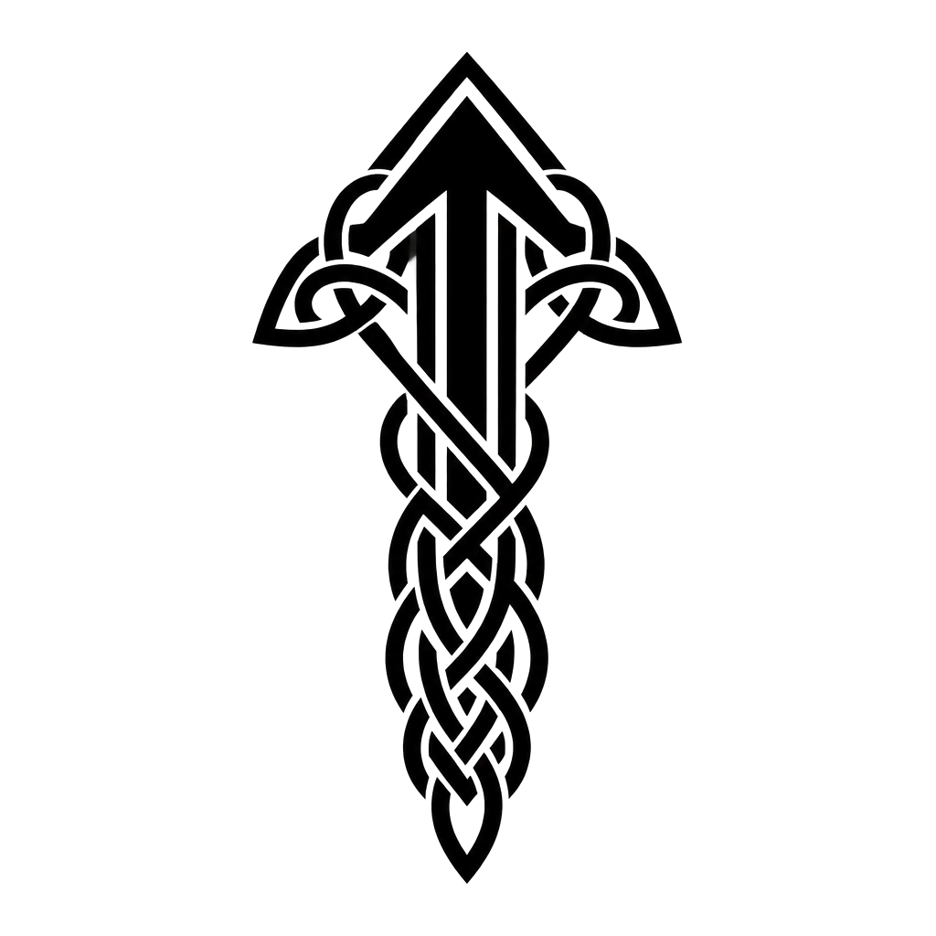 The Tiwaz arrow rune of courage bound in knotwork