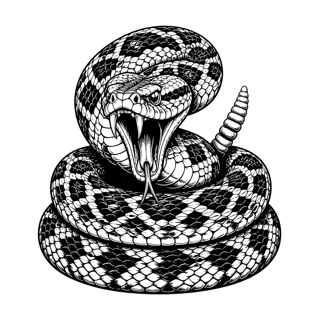 A rattlesnake striking from a tight coil