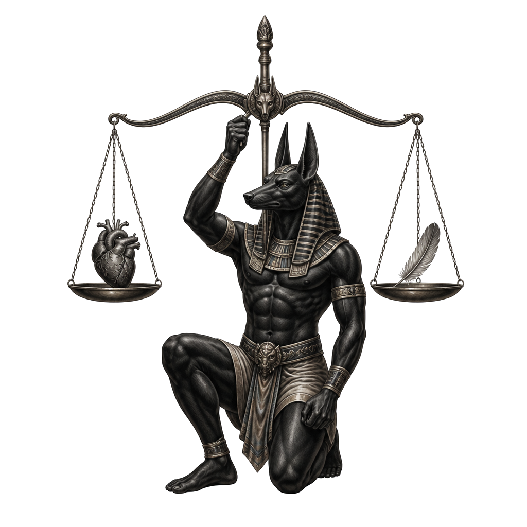 Anubis weighing a heart against a feather