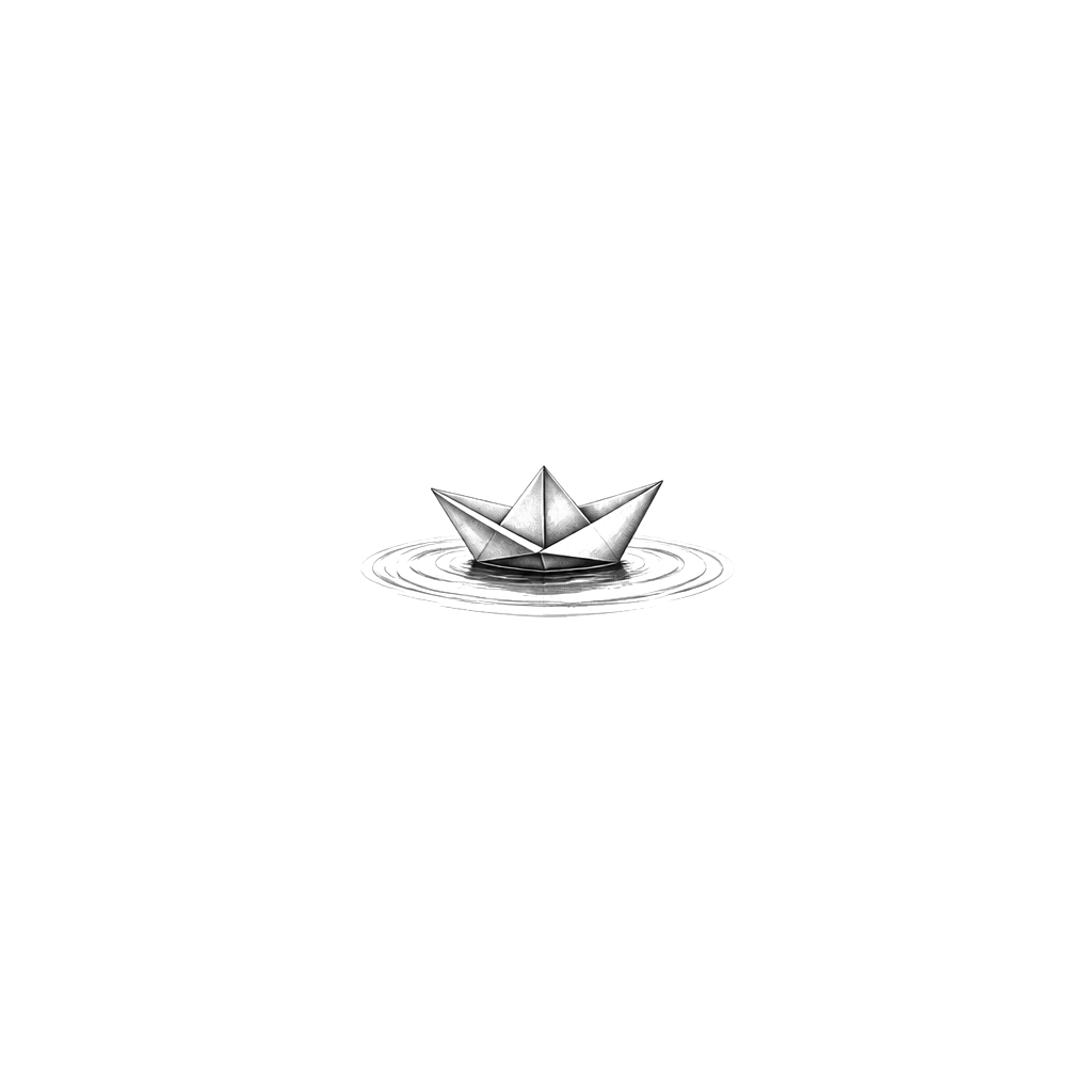 A tiny paper boat drifting on a single ripple