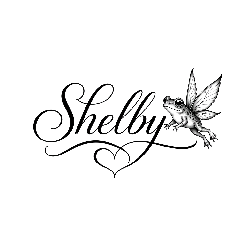 Can you make a tattoo with the name Shelby with a small frog with wings beside the name