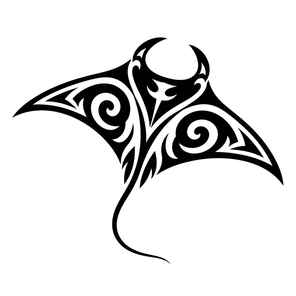 A manta ray gliding in solid black