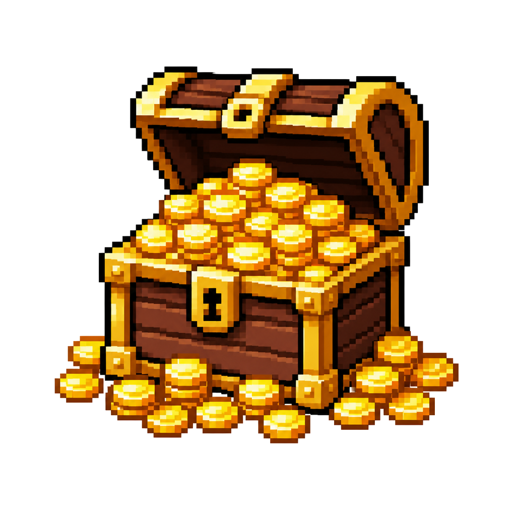 An 8-bit treasure chest spilling gold coins