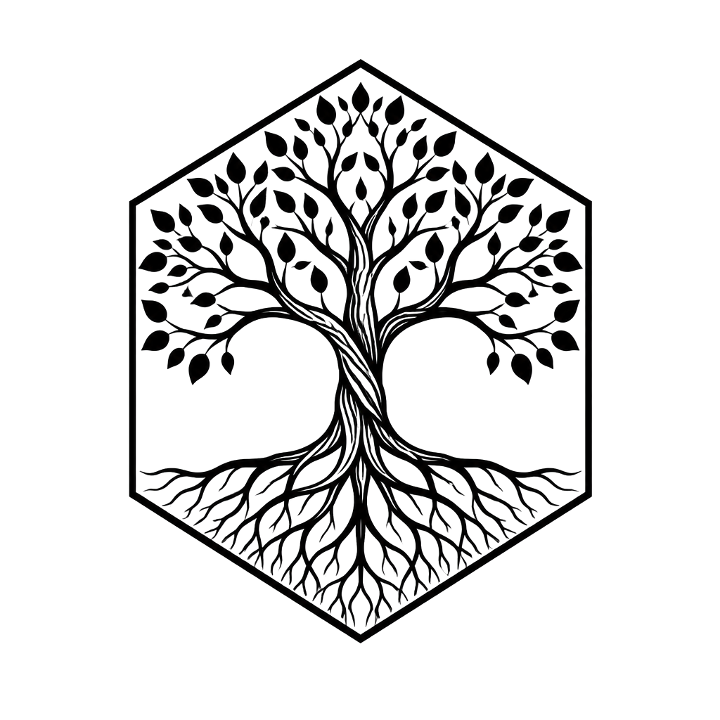 A tree of life contained in a hexagon