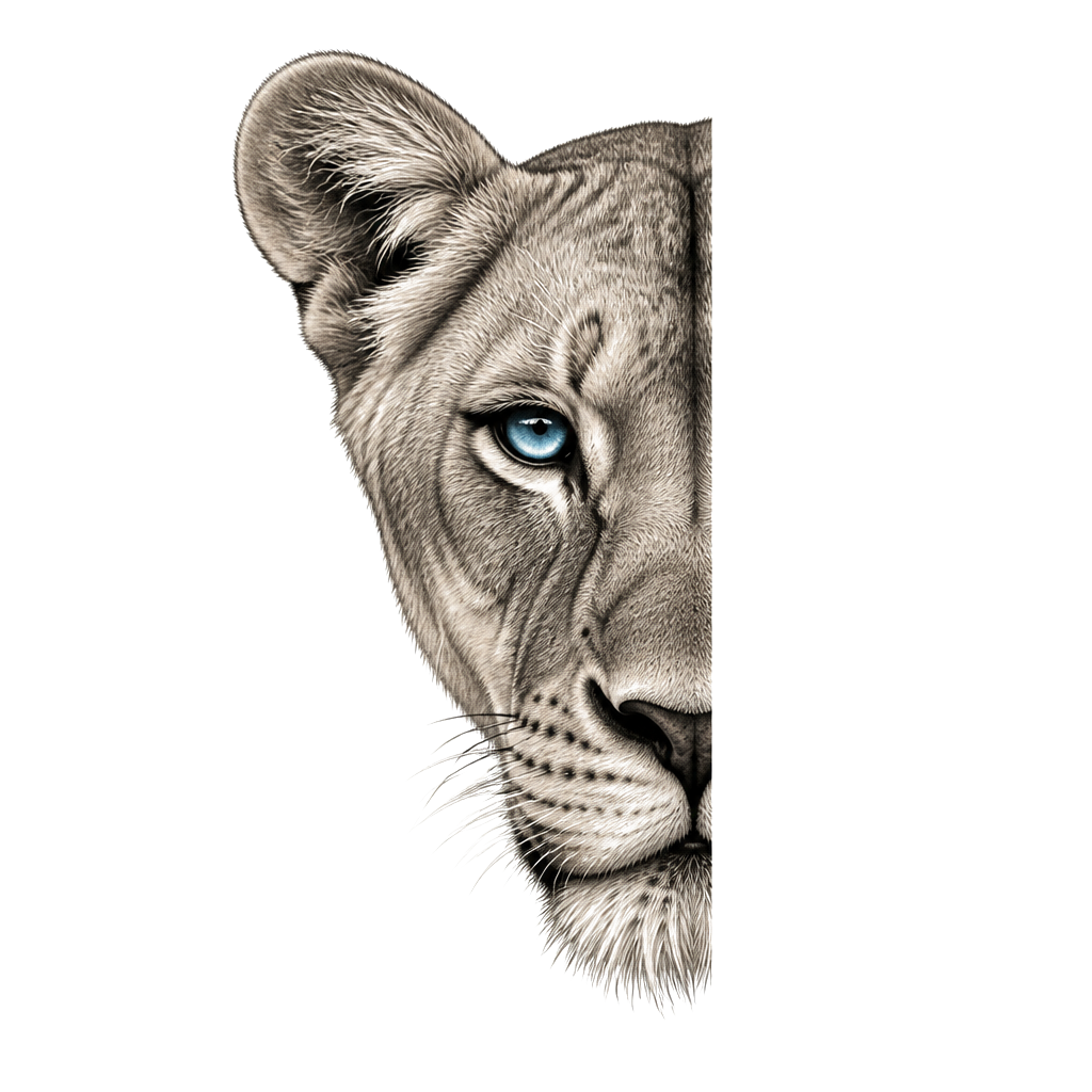 Wanting left half of female lions head on my forearm with one blue eye
