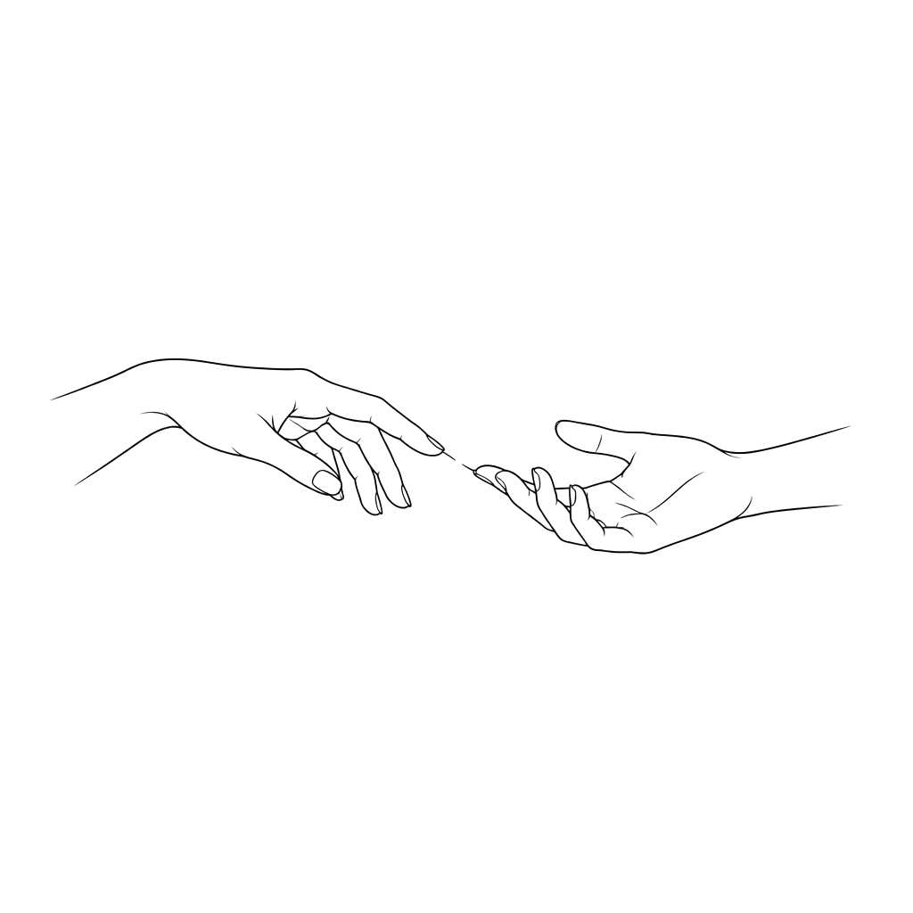 Two hands reaching but never quite touching