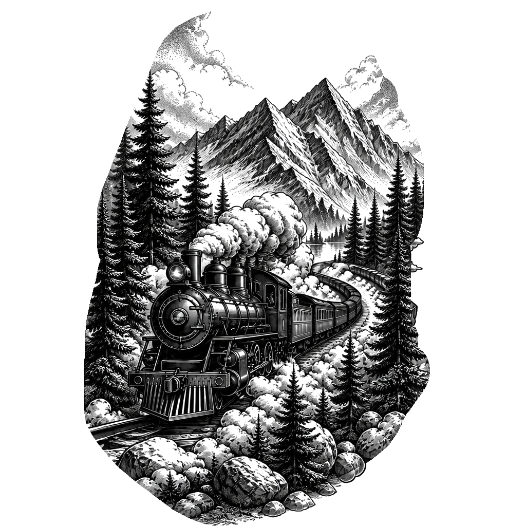 I broke my leg falling into a train car I want to tattoo a train over it so a train with smoke coming out the stacks on a track with some kind of scenery around it like gods land