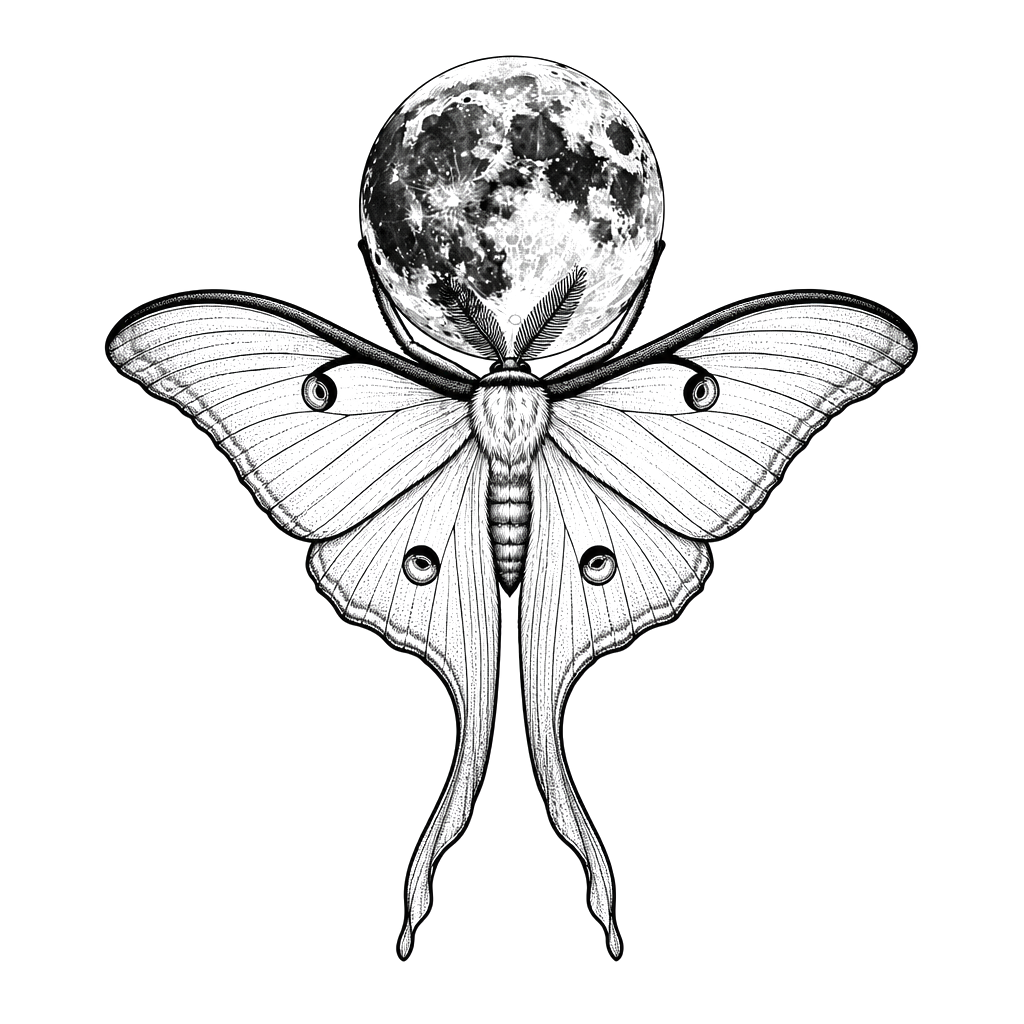 A luna moth carrying the moon on its back