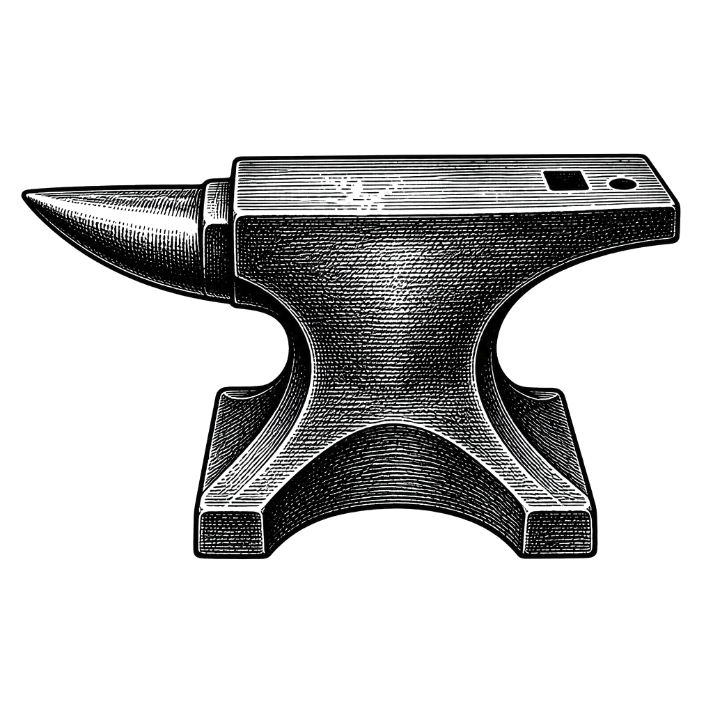 A blacksmith's anvil in dense woodcut hatching