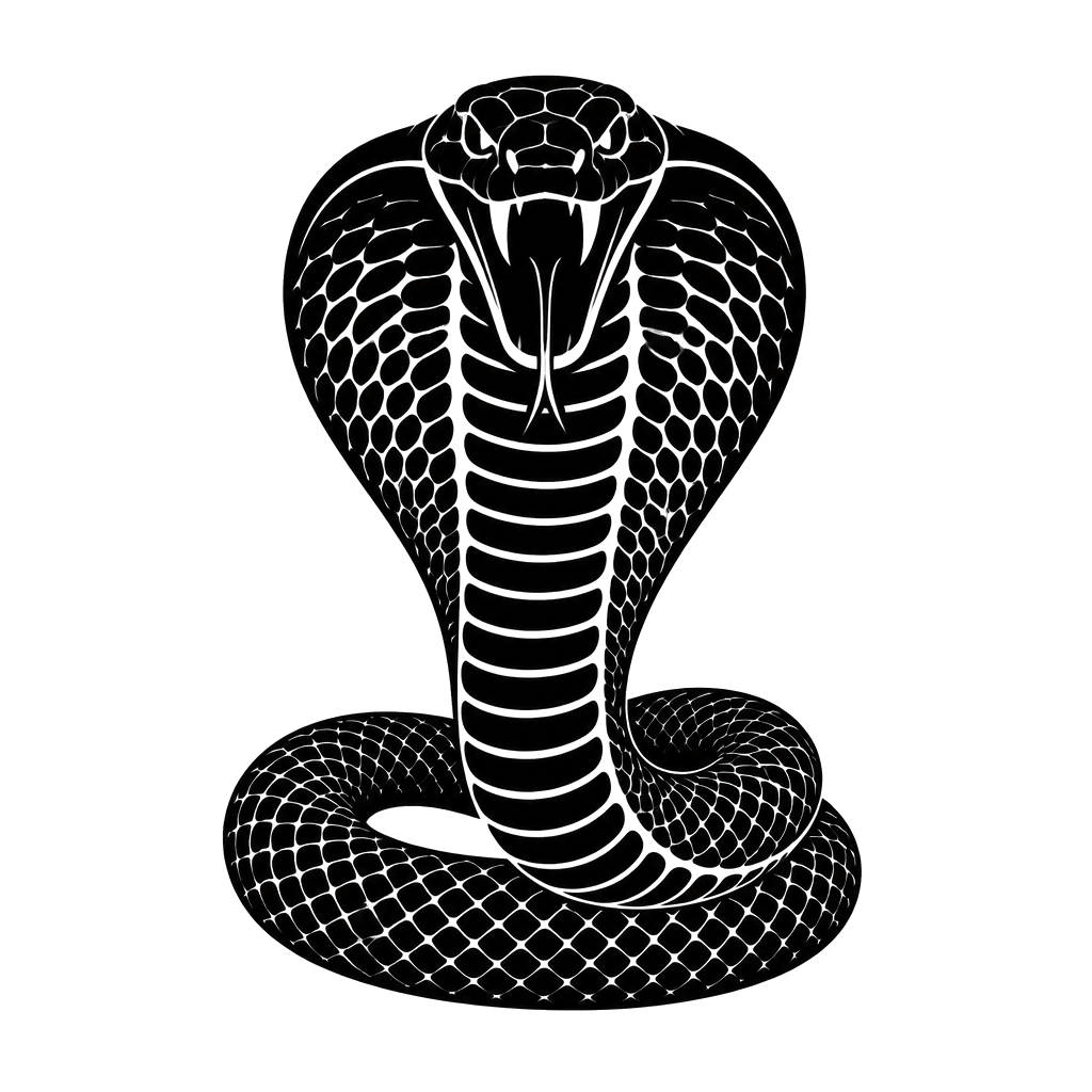 A cobra flaring its hood in solid black