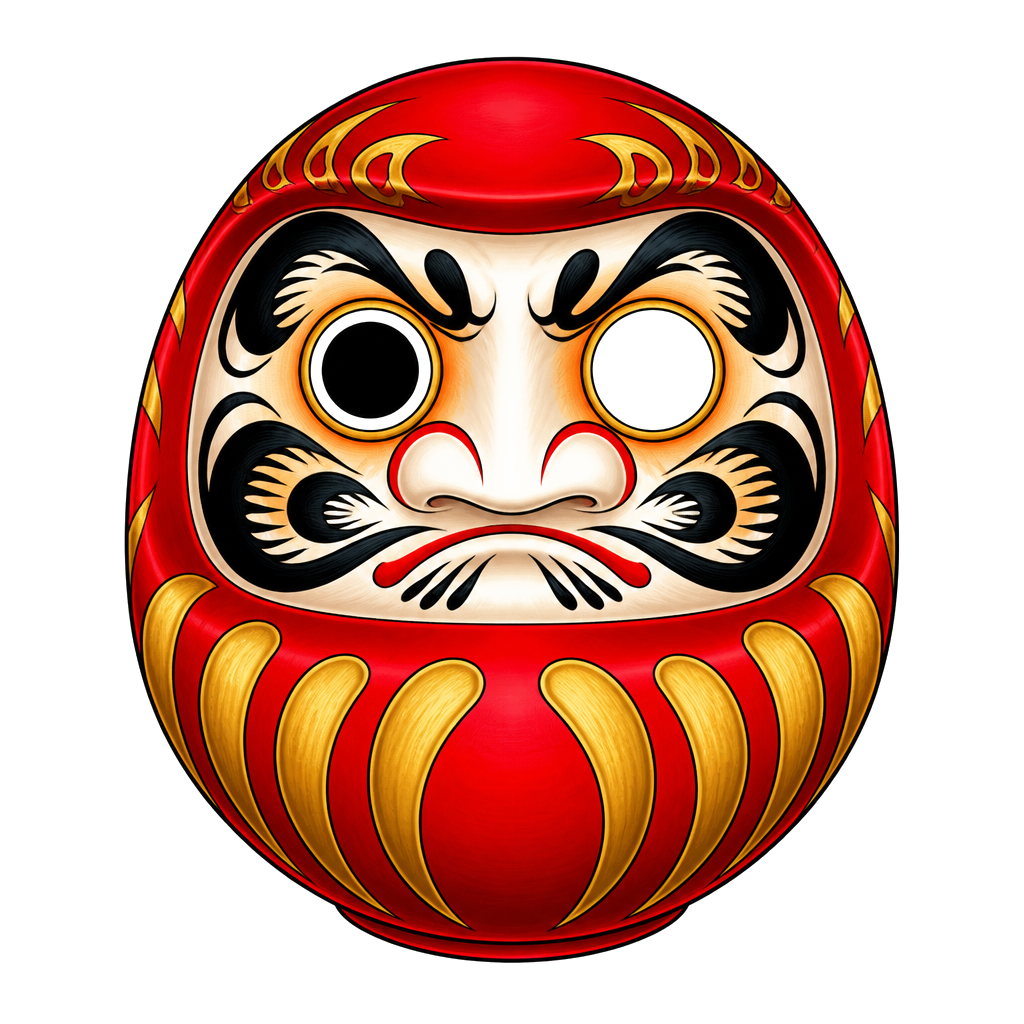 A daruma doll with one eye filled in