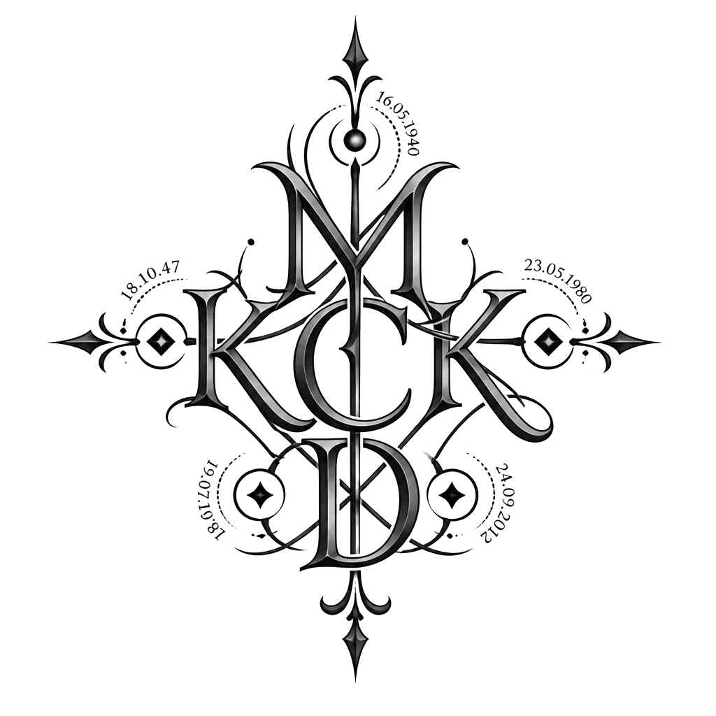 mix all these letters m,k,c,k,d make it unique and can you put everyone’s date of birth somewhere the m is 16.05.1940 k is 18.10.47 c is 23.05.1980 k is 19.07.1980 d is 24.09.2012
