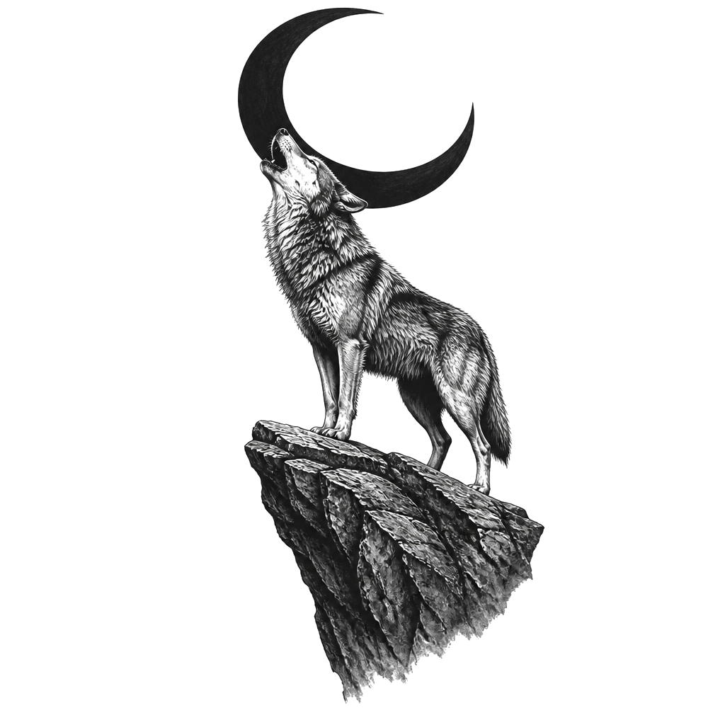 ein wolf der den mond anheult, der mont ist das türkei zeichen aber liegen, auf einer klippe stehend