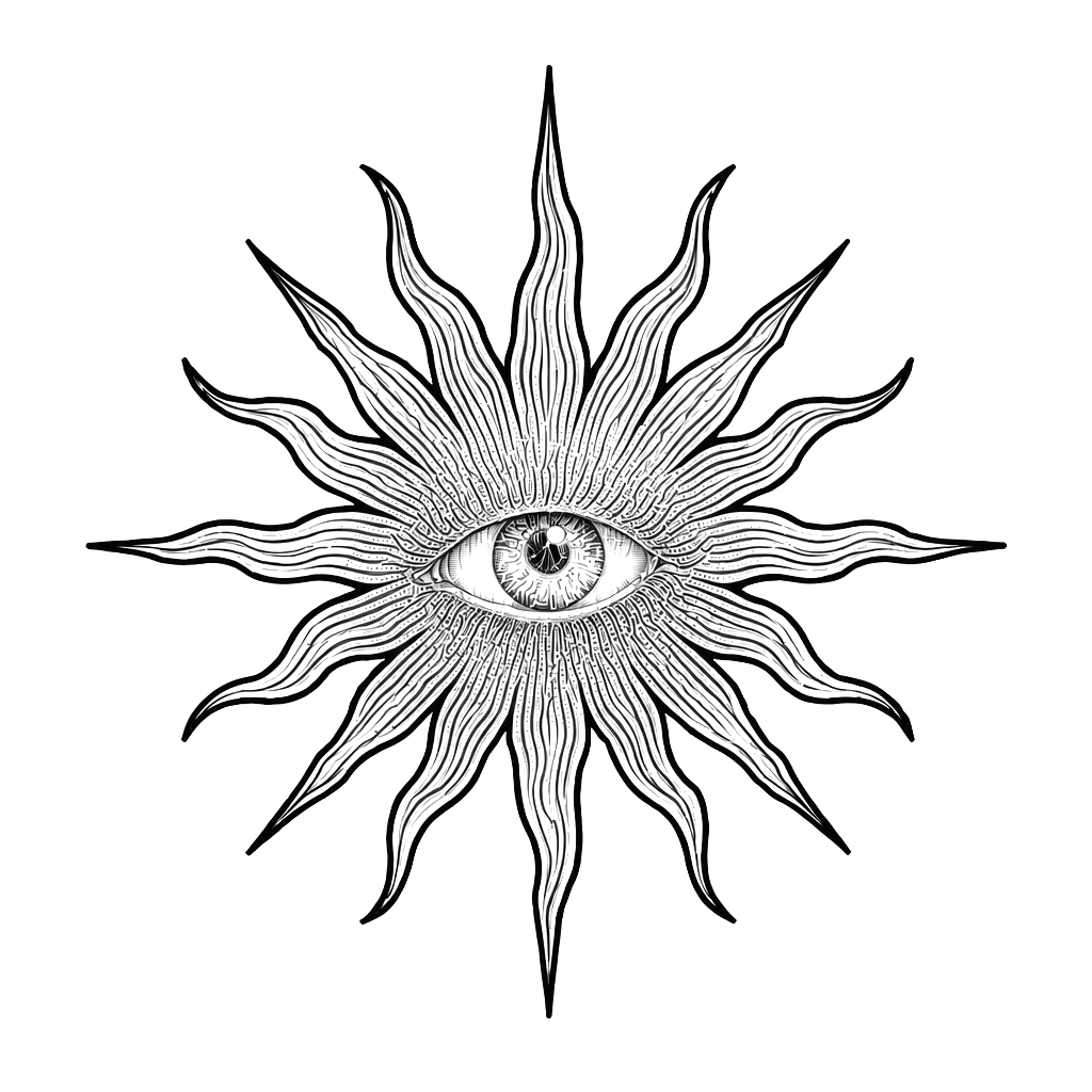 Soleil en dessin avec un œil au milieu