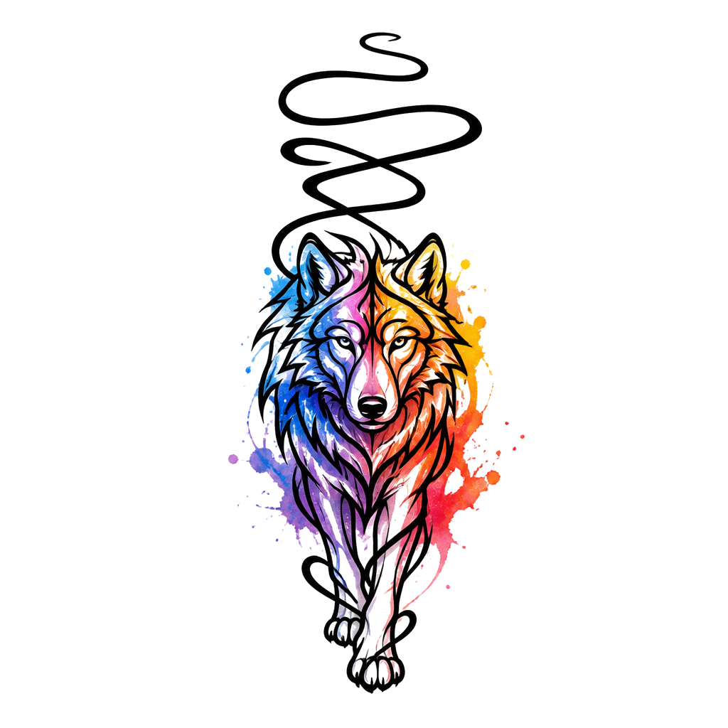 One continuous line unraveling into a wolf