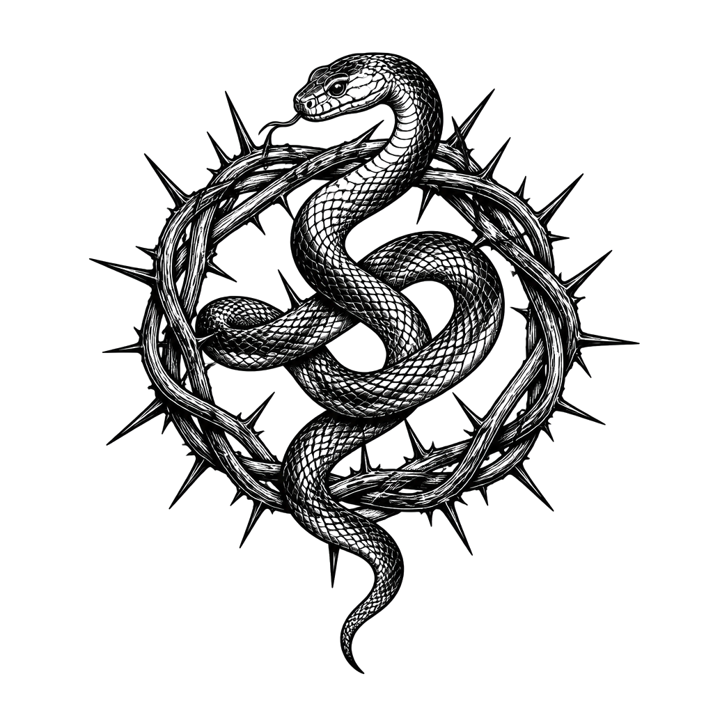 A snake weaving through a wreath of thorns