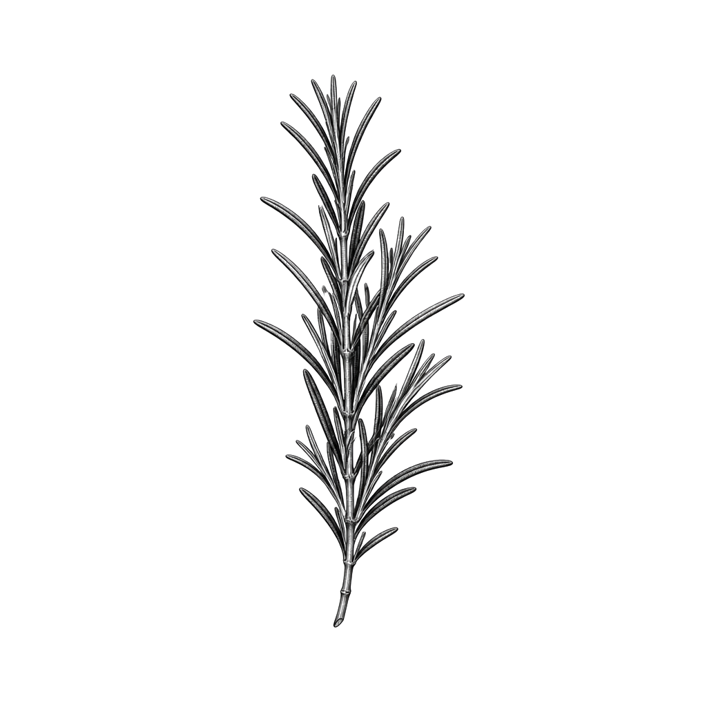 A small sprig of rosemary with needle leaves