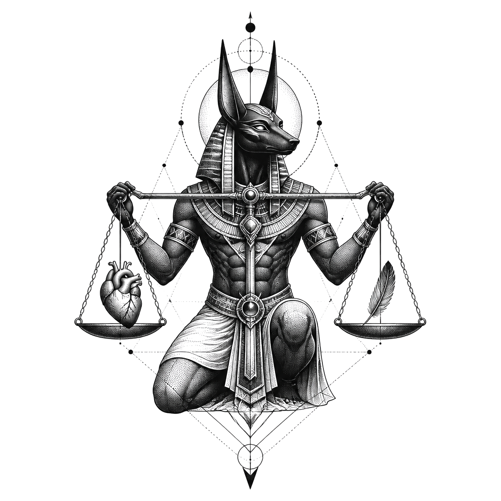Anubis weighing a heart against a feather