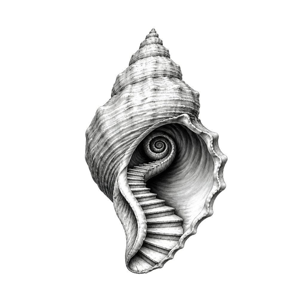 A staircase spiraling into a seashell
