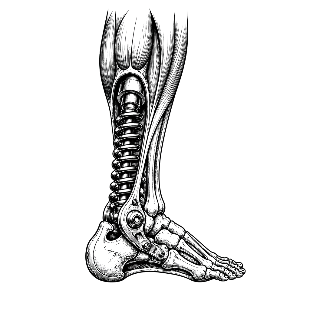An Achilles tendon replaced by a coiled spring