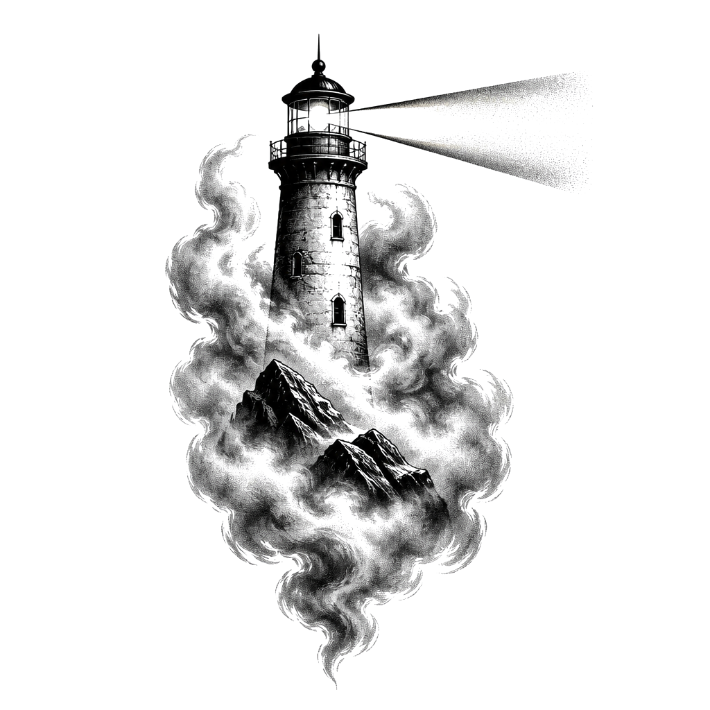 A lighthouse beam cutting through heavy fog