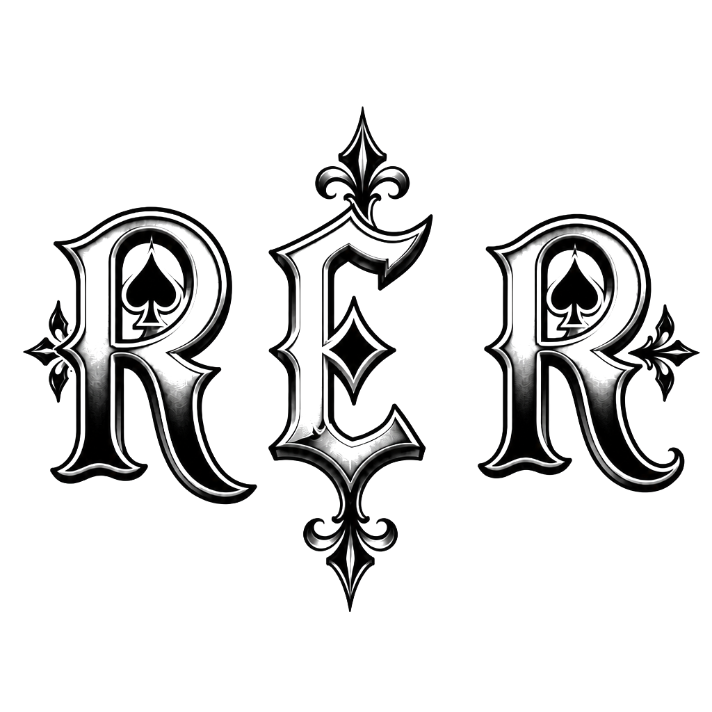 Lettering RE R in poker deck of cards theme font