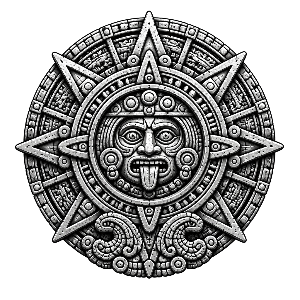 A sun stone carved in deep relief