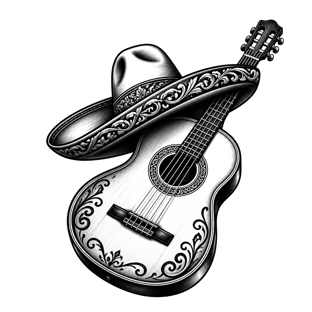 A charro hat resting on a guitar